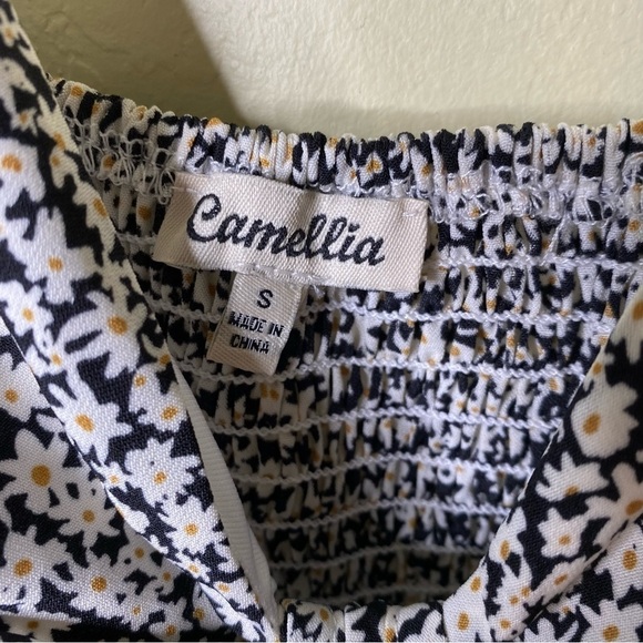 Daisy Floral Print Black and White  Cut Out Y2k Mini Dress Smocked Nwt Size S - Picture 11 of 11